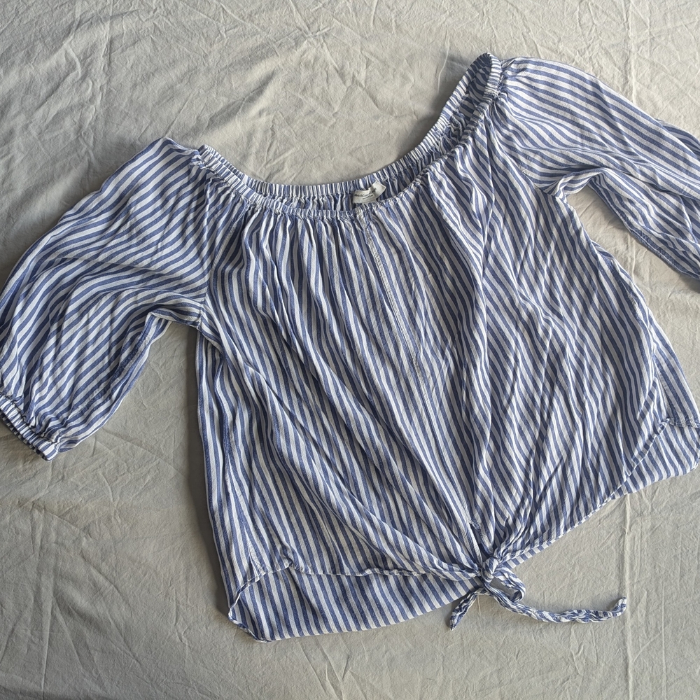 Striped Blue Off-Shoulder Women's Beachy Top